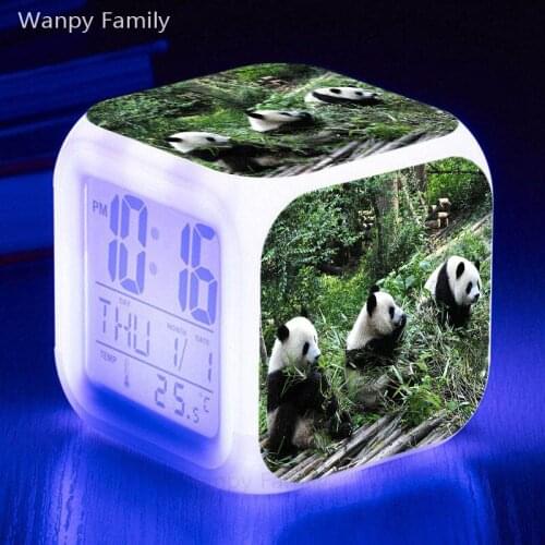 Cute Giant Panda Alarm Clock 7 Color Glowing LED Multifunction Electronic Clock Kids Gift Student Desktop Digital Alarm Clock
