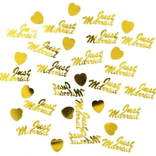 KSCRAFT Gold Just Married And Heart Sequins PVC Flat for DIY Card Making Craft Color Collection