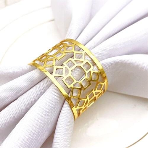 Metal hollow Chinese style golden napkin ring table top decoration Western food etiquette decorations for hotel parties and fest