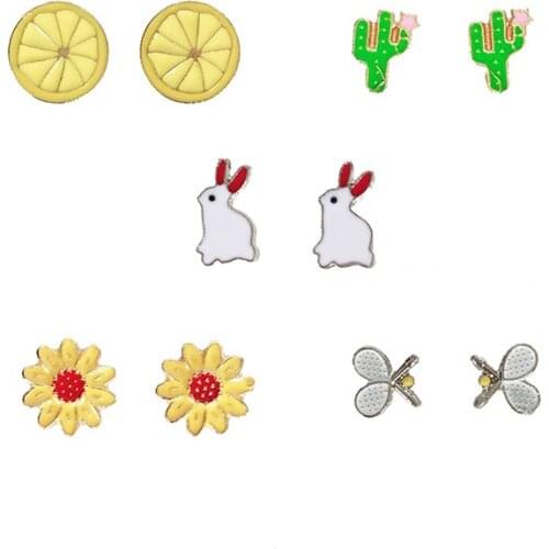 Fashion Double Plant Earrings Cactus Orange Rabbit Dandelion Scissors Earring Kawaii jewelry Gift for Women