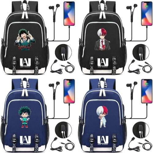 Fashion Anime Backpack My Hero Academia Deku USB Backpacks Boy Girl Book School Bag Women Teenagers Men Laptop Travel Bags