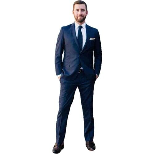 Navy Blue Tradition Private Custom Made 2 Piece Generous Simple Suit Business Mens Suits (Jacket+Pants)