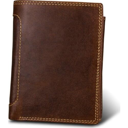 Vintage Designer 100% Genuine Carteiras Masculinas Cowhide Leather Men Short Wallet Purse Card Holder Coin Pocket Male Wallets