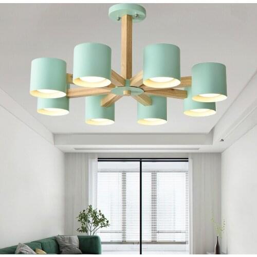 Nordic 220V LED Chandelier With Iron Lampshade For Living Room Modern Wooden Lustres Wood Foyer Chandelier Lighting