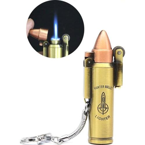 Novel Cigarette Lighter Bullet Shape Butane Gas Windproof Jet Torch Flame Grinding Wheel Cigar Lighter Keychain Pendant