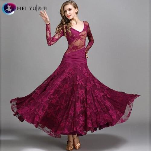 NEW Ladies Latin Ballroom Modern Tango Waltz Dance Dress Long Lace Dress MY790