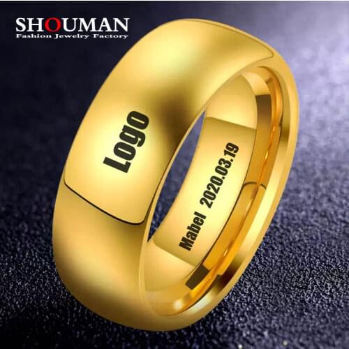 SHOUMAN Personalized Customized Name Date Logo Stainless Steel Wedding Ring Gold Glossy Ladies Men Couple Ring Fashion Jewelry