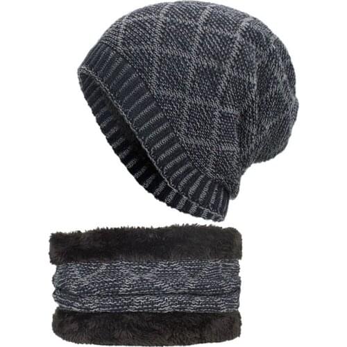 Autumn Winter Unisex Plus cashmere Thickened knitted cap Fashion Chess lattices stripe hat Winter Hats for Women