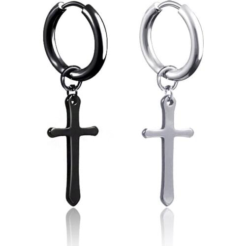 Punk Cross Dangle Earrings for Men Women Minimalist Stainless Steel Earrings Hoop Metal Ear Jewelry Anti Allergy brincos
