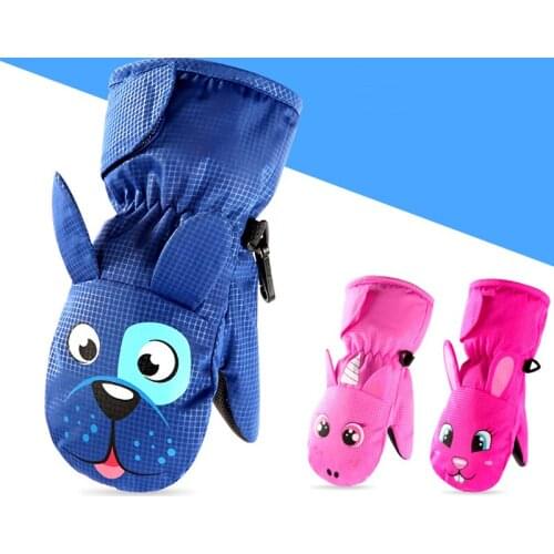 Cute Cartoon Winter Snow Warm Ski Gloves kids Snowmobile Mittens waterproof Snowboard Gloves for Girl Boy baby velveteen