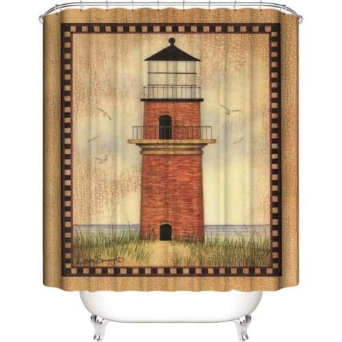 Retro Pattern. Lighthouse. Shower Curtain. Bathroom Accessories. Waterproof. Contains 12 Hooks. Shower Curtain Rod Ring Hook. Ba