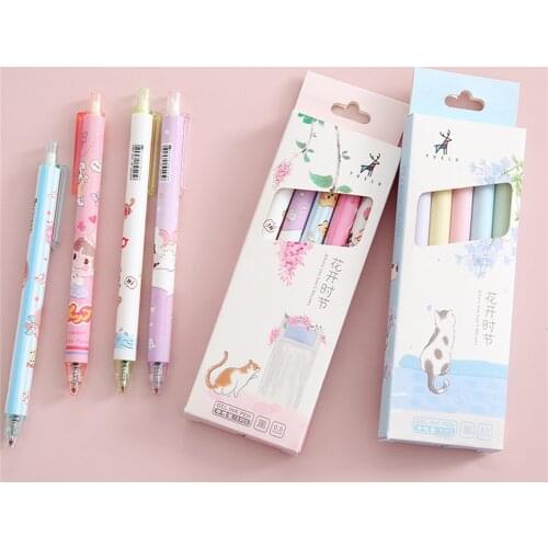 5pcs/set Cute Retractable Gel Pens Quick-drying Black Signature Pen 0.5mm Kawaii Pen Stationery For Kids School Office Supplies