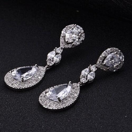 Luxury Round Water Drop Non Pierced CZ Wedding Earrings High Quality Clip on Long Earring Without Piercing
