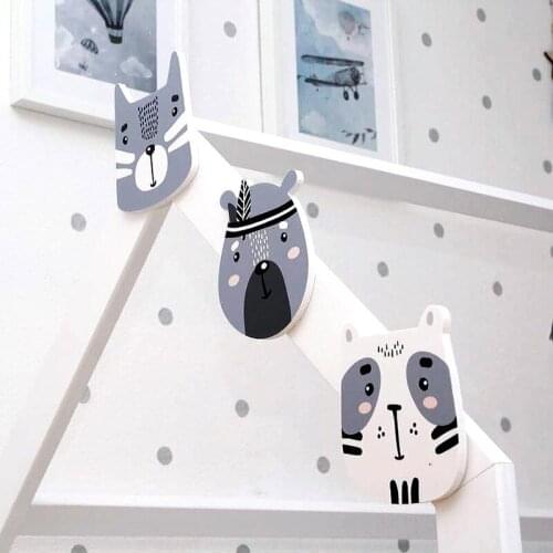 Nordic Wardrobe Decor Wood Cat Bear Animal Wall Stickers Figurines and Miniature For Kids Baby Room Cartoon Nursery Decoration