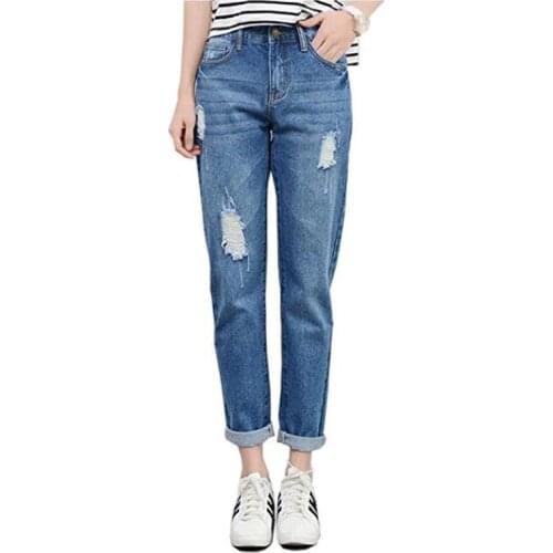 Mom High Waisted Vintage Ripped Denim Pants For Women Jeans Boyfriend Distressed Stretch Ladies Trousers Plus Size