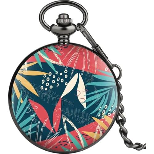 Concise Leaf Pattern Pocket Watch for Women Rough Chain Necklace Clock Female Pendant Watches relojes de bolsillo para hombre
