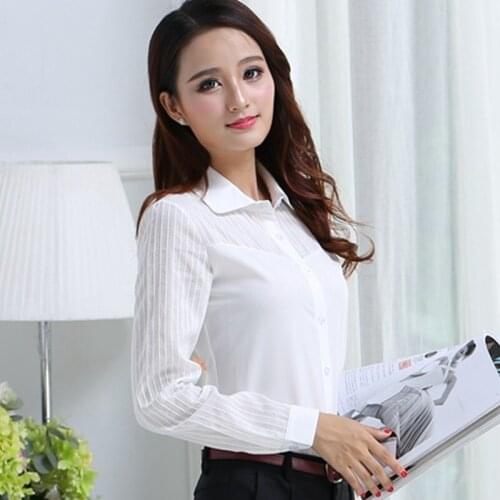 My NewIn Spring Office Lady Shirt Long-sleeved Blouse Womens Chiffon White Blouse Bluzki Damskie