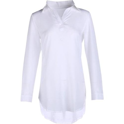 Chiffon 5XL Plus Size V-neck White Black Long Blouse Women Full Sleeve Art Loose Ladies Office Work Tops Button Down Shirts