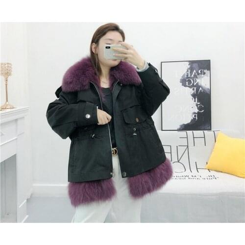 2020 Fashion New Women Winter Jacket Lining Parkas Loose Short Coat Natural Real Fox Fur Collar Real Rex Rabbit Fur Hooded Style