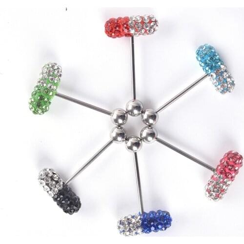 1Pc Surgical Steel Pill Tongue Piercing Top Tongue Ring Straight Barbell Piercing CZ Crystal Epoxy Retainer Body Jewelry 14G