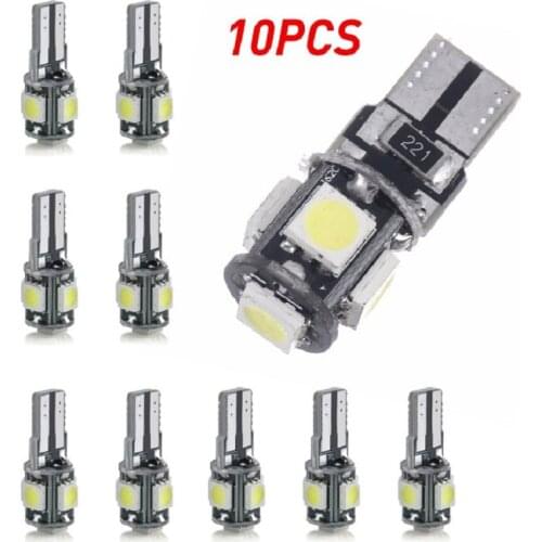 10PCS Car T10 W5W Led Bulb Canbus 5smd 5050 Car Light W5W 194 168 Bulbs Auto Wedge Lamp Reading Clearance Lamp White 12V