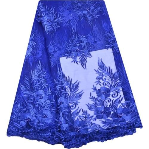 2018 5 Yards Royal Blue Embroidery Tulle Lace Fabric For Lace Accessories Wedding Dress Clothes African Net Lace Fabric 1343