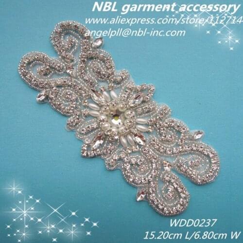 30PCS) Wholesale bridal beaded sewing silver rhinestone applique patch iron on for wedding evening dress WDD0237