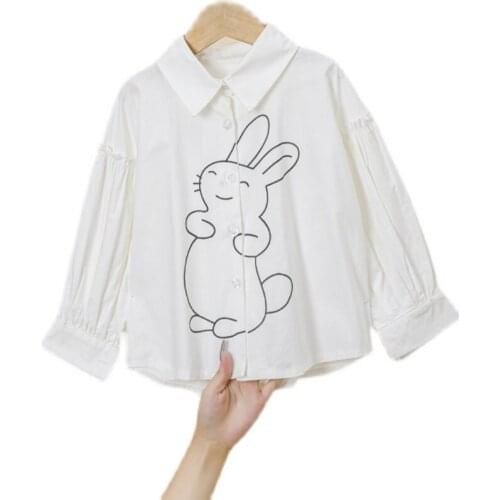 Girls White Blouse 2021 Autumn Children Clothes Kids School Shirts For Teenage GirlsTops Toddler Cotton Cute Rabbit Shirt Blusas