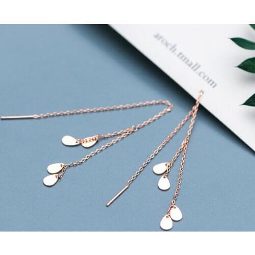 1pair Real. 925 Sterling Silver Fine jewelry White/Gold Disc Coin waterdrop Dangle Threader earrings GTLE2854