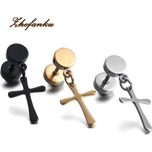1 Piece Men Rock Earrings Steel Circle Round Cross Multi Pendant Stud Earrings Men Hip Hop Earrings Jewelry Gift