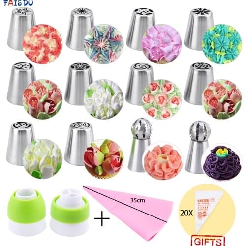 Russian Stainless Steel Pastry Case 15Pcs Cake Decorating Tools Set Tulip Nozzles Frosting Confectionery Professional Large