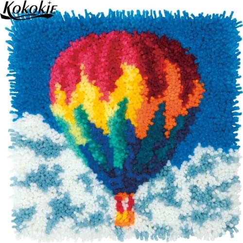 DIY latch hook rug floor mat diy tapijt foamiran for needleworksets knooppakket hot air balloon crocheting home decoration