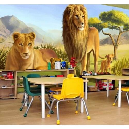 Personalized Customization 3D Embossed Animal Lions Photo Mural Wallpaper For Kids Bedroom 3D Room Landscape Wall Decor Frescoes