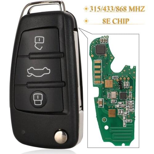 Kutery 3 Button Remote Car Key Fob For Audi A6L Q7 8E0837220Q 315/ 433/868MHz With 8E electronic Chip P/N: 8E0 837 220Q Af
