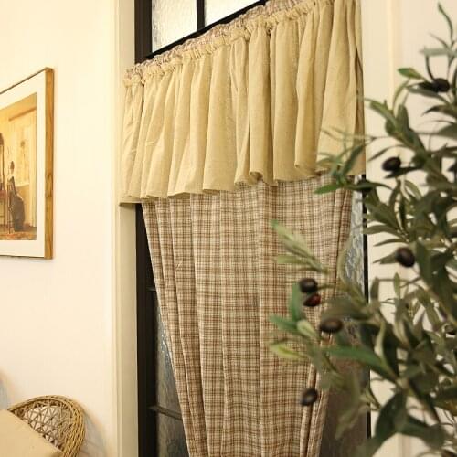 Coffee Line Double Pleated Plaid Cotton and Linen Door Curtains Sweet Lace Plaid Kichen Curtains Living Room Partition HM666*VT