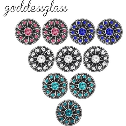 Beauty 10pcs mixed Round Rhinestones Rotated pattern 12mm snap buttons fit 12mm snap bracelet jewelry wholesale KZ9112