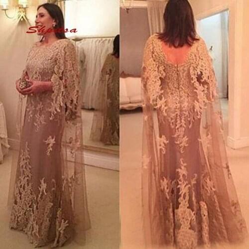 Lace Mother of the Bride Dresses Gowns with Cape for Weddings Plus Size Party Dinner Evening Formal Godmother Groom Dresses