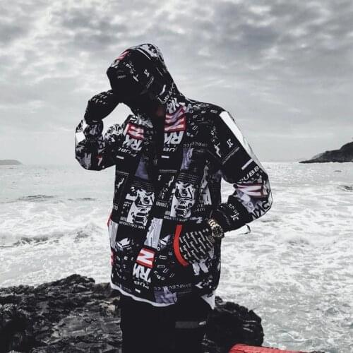 Color Block Jacket Streetwear Mens Hip Hop Windbreaker Jacket Printed Street Dance Jacket Coat Autumn Summer Clothes