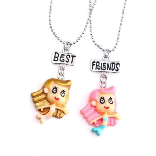 Luoluoyi Cute Mermaid Pendant Necklace Best Friend Necklace For Girl Children Kids Fashion Statement Necklace Jewelry