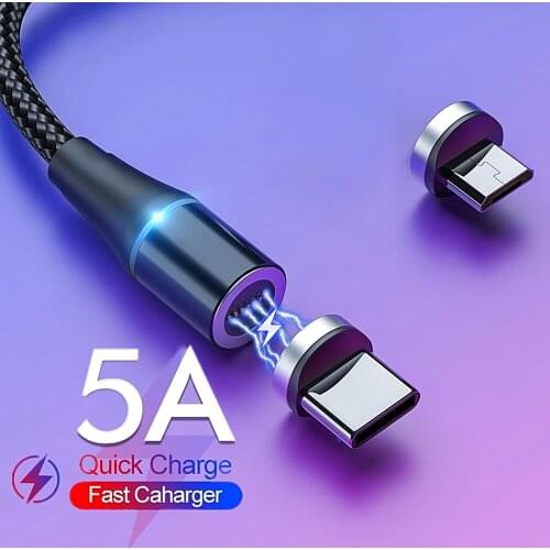 5A Magnetic Cable Super Fast Charging Micro Usb Type C Phone Usb C LED Light Phone 1M 2M Charge For Xiaomi Redmi Samsung Huawei