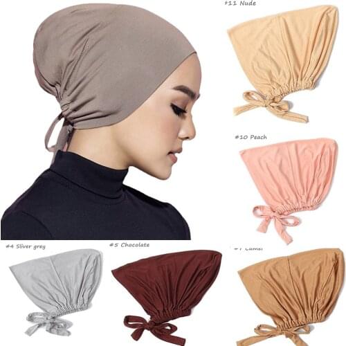 Fashion Modal Muslim Inner Hijab Hats For Women Mercerized Cotton Solid Color Wrap Head Scarf Caps Stretch Female Islamic Turban