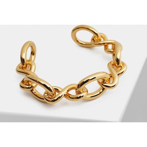 Trendy gold metal chian shape bangle for unisex chunky open bangle jewelry statement high quality geo bangle gift