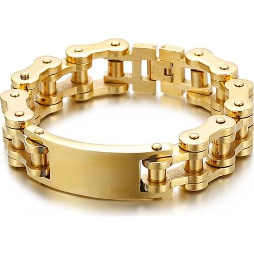 Punk Stainless Steel Gold/Silver Bike Bicycle Chain Bracelet for Men Women, 20MM Width, 23cm Length