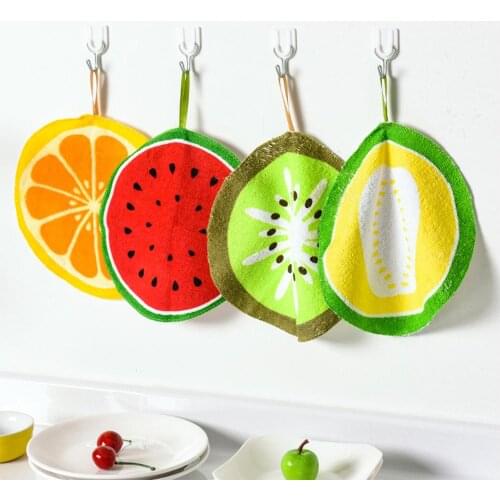 Hand Towels Cartoon Fruit Pattern Soft Absorbent Hanging Kitchen Bathroom Hand Towels