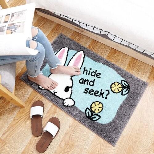 Cartoon Animal Rabbit Flocking Bath Mat Non-slip Absorbent Microfiber Bathroom Rug Home Entrance Door Mat Super Soft Bath Carpet