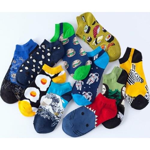 10 Pairs/Lot Street Fashion Men’s Socks Male Breathable Sweat Absorbing Cotton Socks Man Novelty Cartoon Pattern Funny Socks Boy