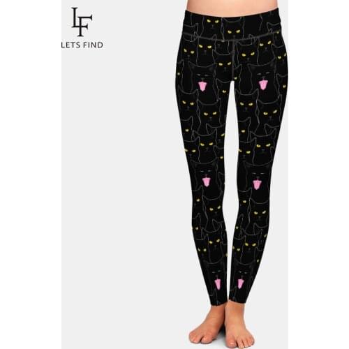 LETSFIND 2020 New High Waist Women Leggings Fashion 3D Black Cats Pattern Milk Silk Print Fitness Elastic Leggings Plus Size