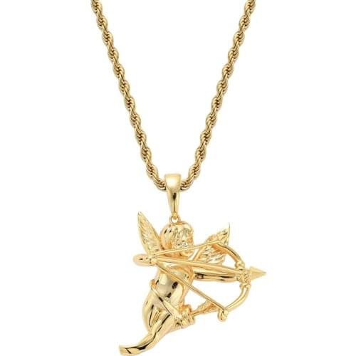 New Fashion Charm Bling Iced Out Brass Angel Pendant Necklace Hip Hop Gift Jewelry for Men and Women Gifts