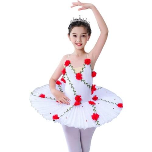 New Professional Ballet Tutu Kids White Flowers Ballet Dress For Girls Swan Lake Dance Child Ballerina Dress Party Dance Costume