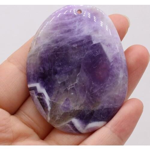 Wholesale Natural Stone Gem Egg Amethyst Perforated Beads Pendant DIY Charm Necklace Sweater Chain Jewelry Accessories Gift Make